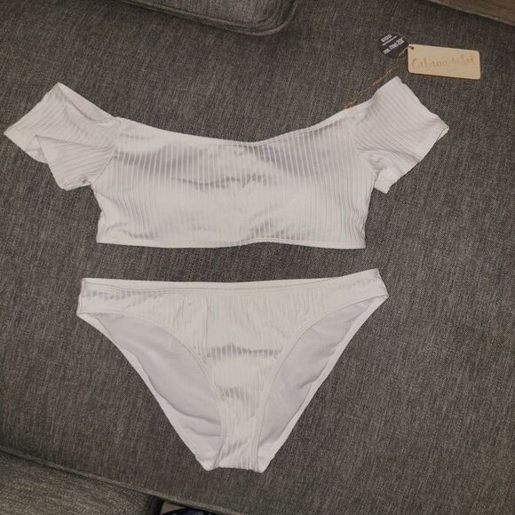 Cabana del Sol Women White off the shoulder Short Sleeve Crop Top Bikin … - Picture 5 of 6